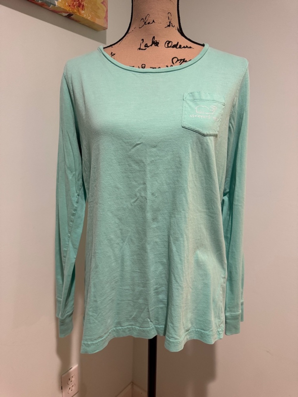 Vineyard Vines Long Sleeve Pocket Tee - Seafoam size medium